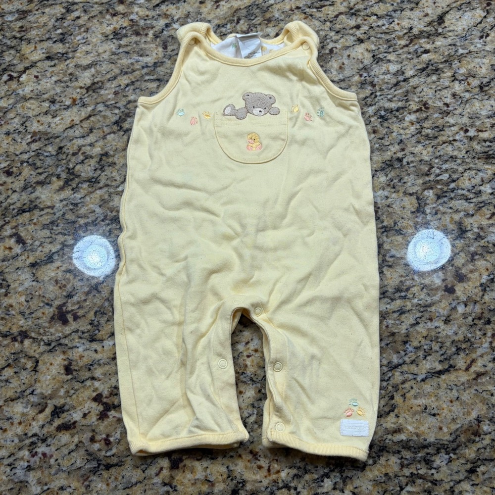 Vintage Carters Baby Yellow Bear Embroidered Cotton Romper Sleeveless 3-6 Months